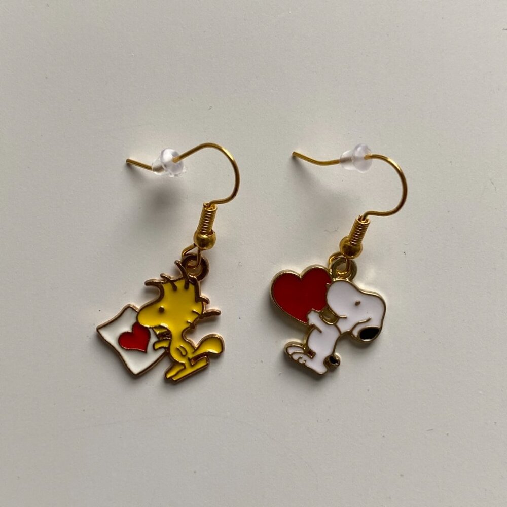 Handmade Snoopy Woodstock Earrings GOLD STAINLESS STEEL Peanuts